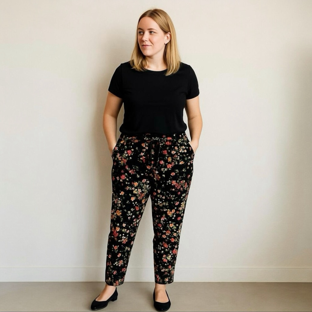 Jules & Leopold Women's Ankle Length Pants Black Small Floral Pull On Peg Leg